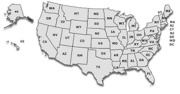 Map for US State DMV agencies
